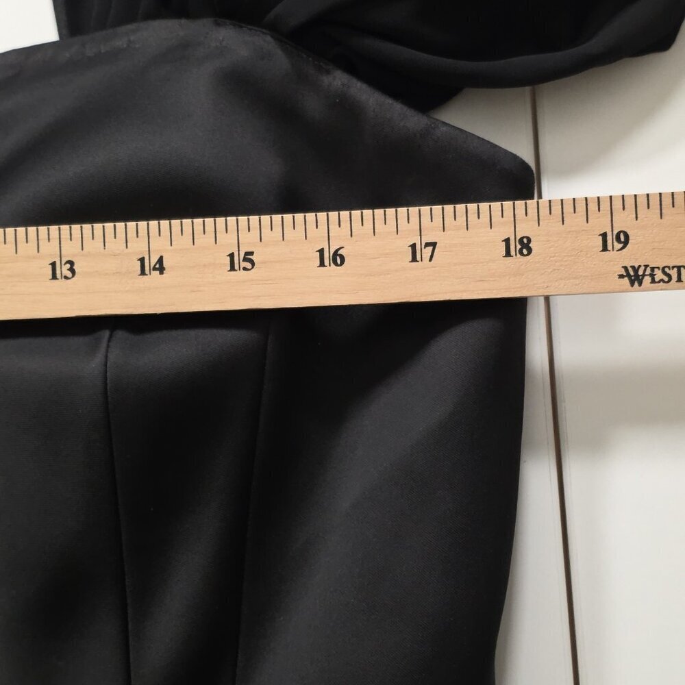 Catherine Malandrino Satin Dress XL Black Mini Lined Chiffon SS Bow LBD Cocktail - Picture 5 of 16